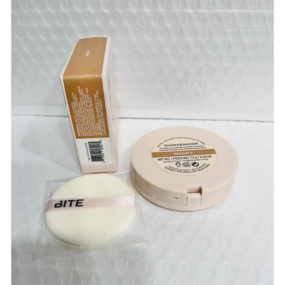 Bite Beauty Changemaker Flexible Coverage Pressed Powder Medium 2 NIB 0.26oz